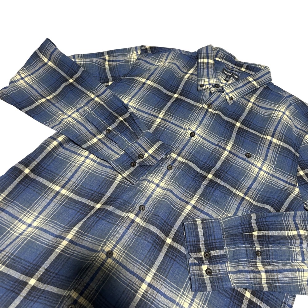 Toad&Co Flannel Shirt Mens L Blue Plaid Long Sleeve Button Down Hiking Fishing